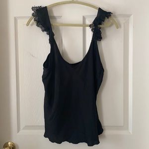 Free people silky black cami with ruffle sleeves